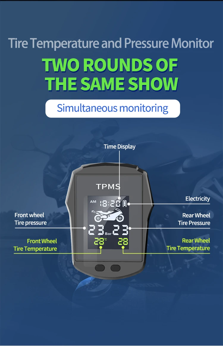 Motorcycle Tire Pressure Monitoring System USB Rechargeable Waterproof Shockproof Two Wheel Wireless Motorbike TPMS
