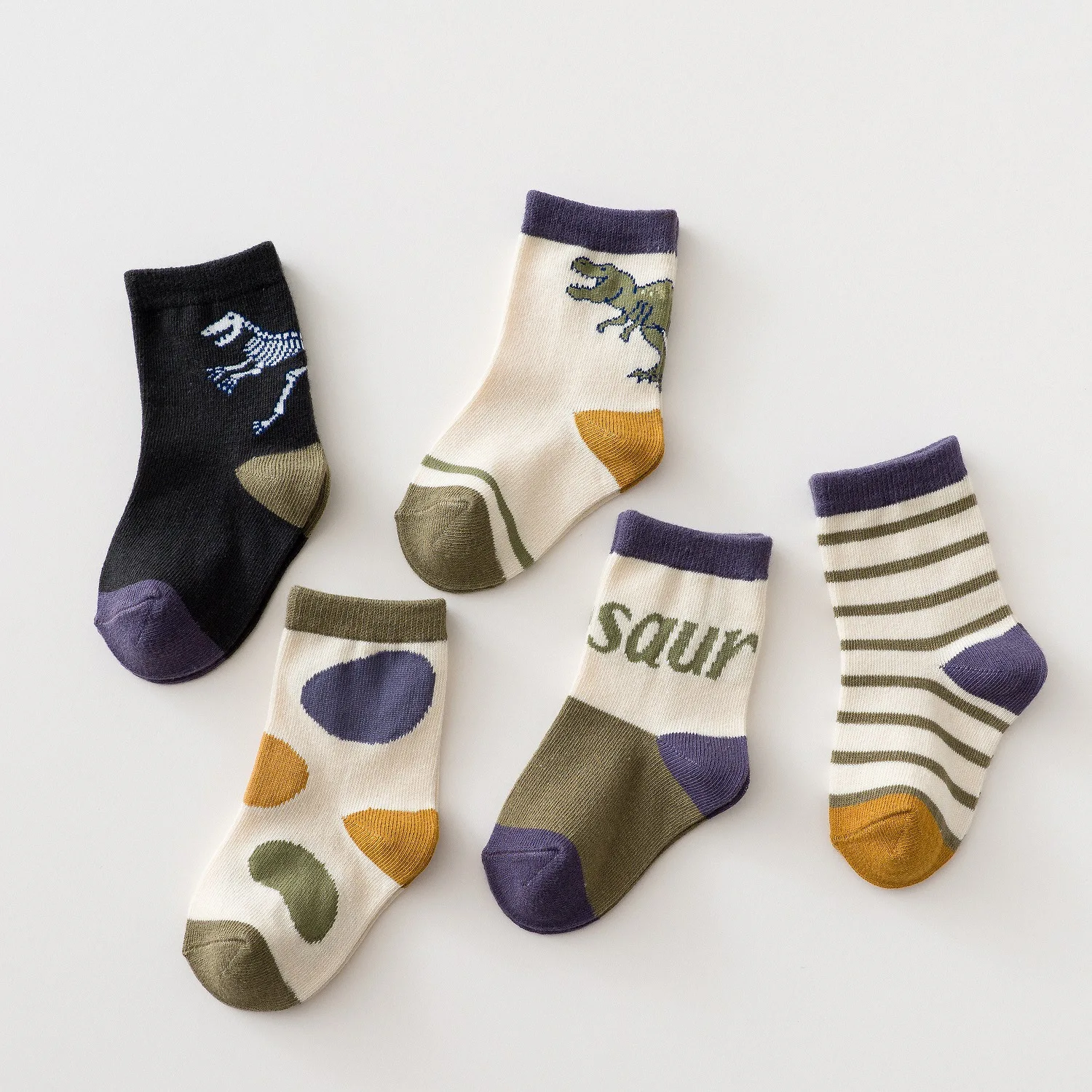 Spring Autumn Winter Cartoon Dinosaur Big Little Baby Cotton Ankle Sock Boys Kids