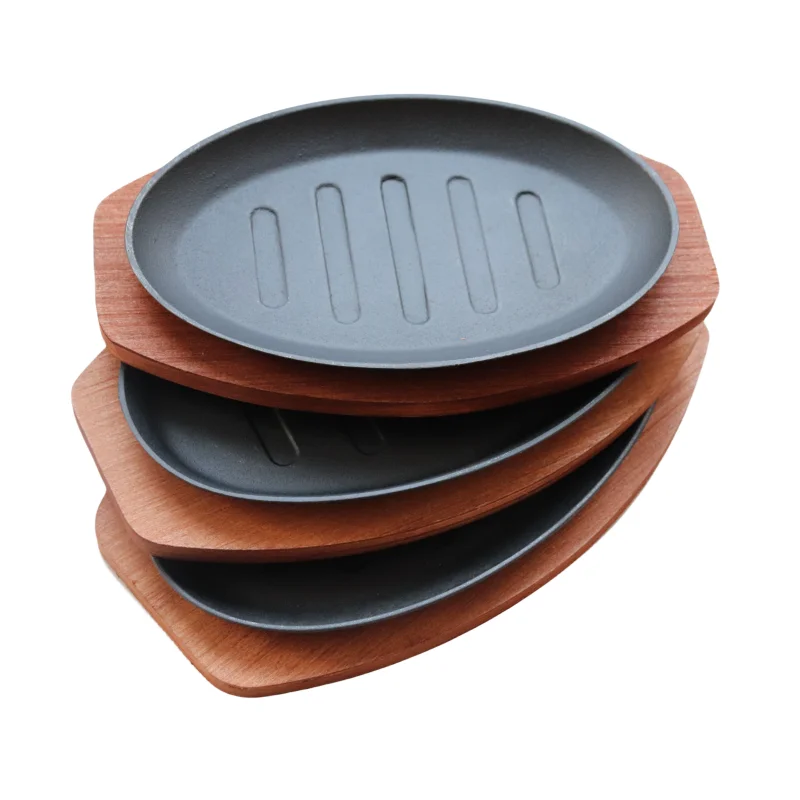 On sale cast iron sizzle plate and base bakeware egg fry pan outdoor cookware