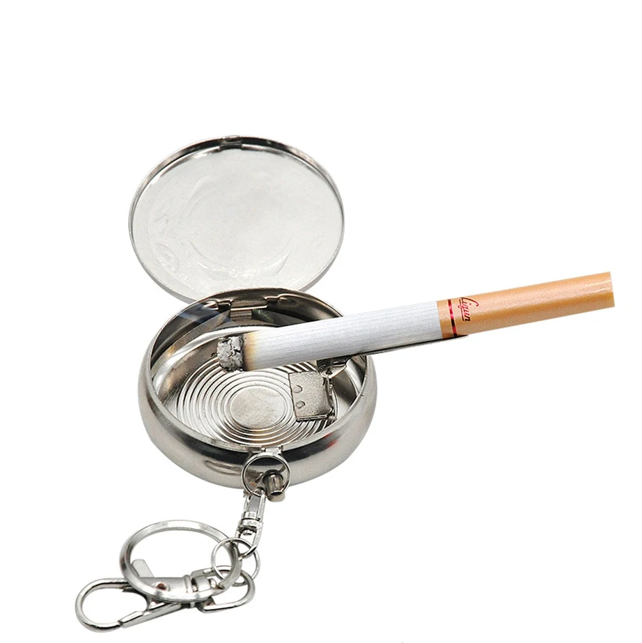 Новая сигаретная пепельница Hintcan 50 мм, серебристая металлическая Бездымная портативная круглая брелок-пепельница для курильщиков сорняков