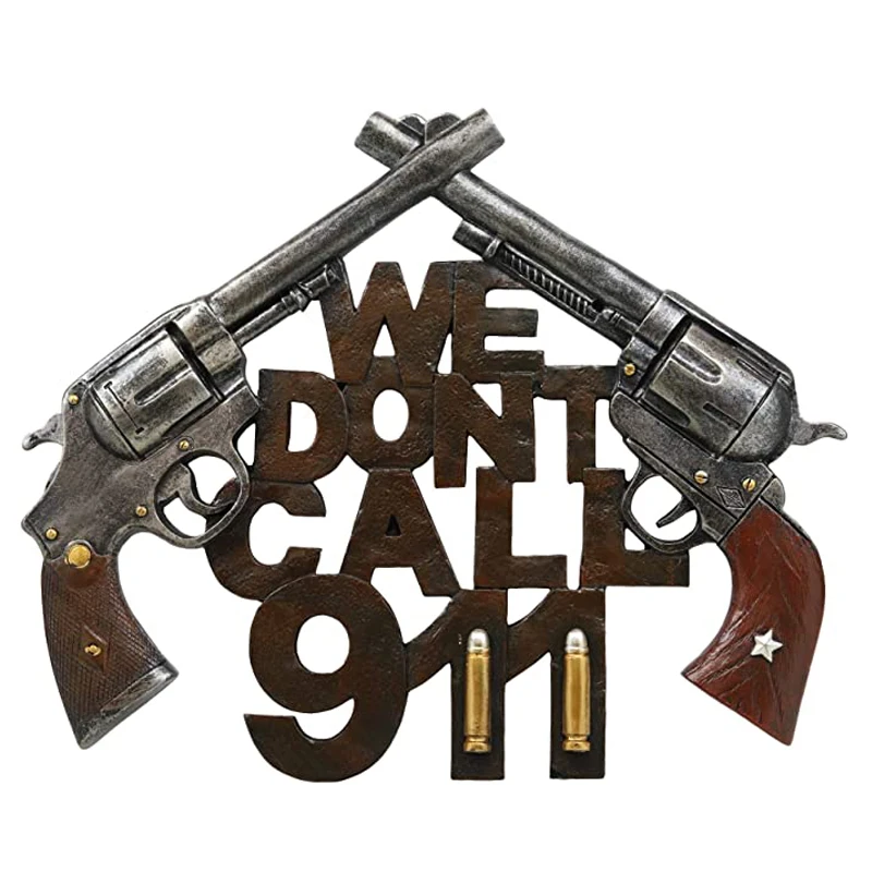 Пистолеты из смолы в Западном ковбойском стиле мы не называем 911 Дикий Запад 3D арт-знак полирезиновая табличка для домашнего декора стен