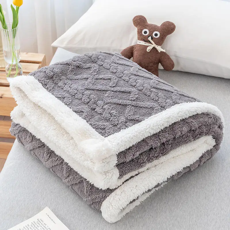 Thick plaid microfiber lamb flannel fleece throw blanket super soft plush polyester sherpa blanket