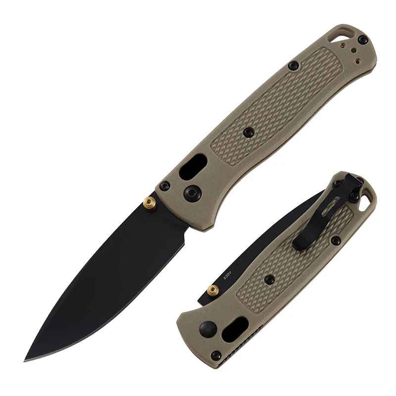 535 BUGOUT grey nylon glass fabric AXIS folding knife carbon steel lightweight pocket knife golden thumb studs outdoor knife