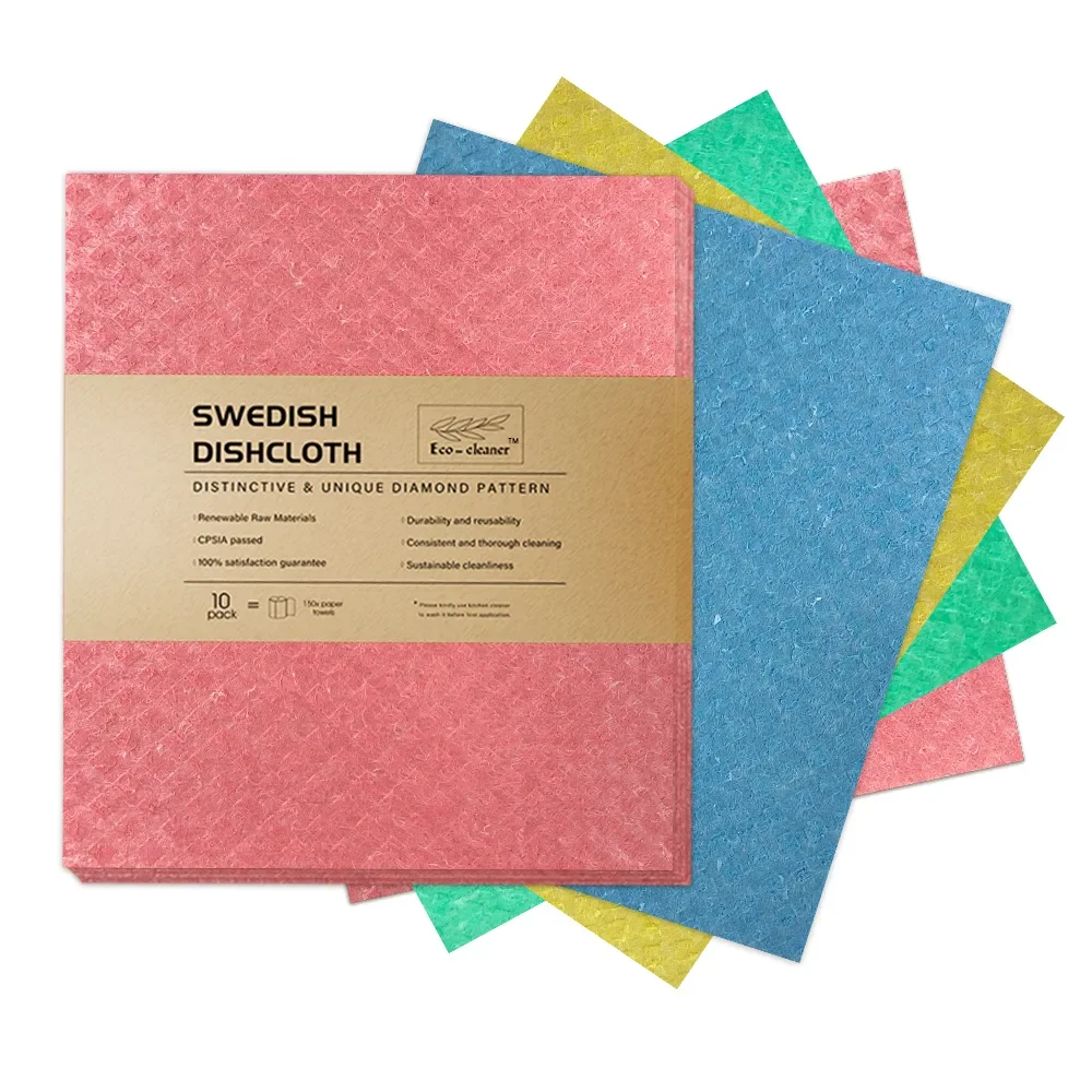 Custom Wholesale Swedish Dish Cloths-10Pack Reusable Absorbent Cleaning Towels for Kitchen Eco-friendly Cellulose Sponge Cloth
