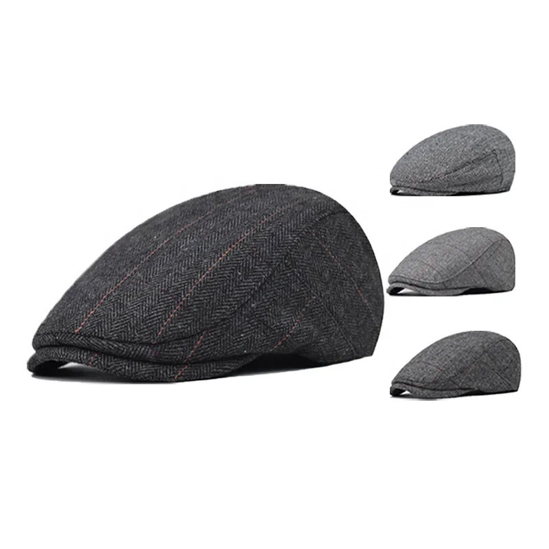 Hot Sale Classic Vintage Stripe Flat Top Newsboy Caps Custom Logo Paperboy ivy Beret Hats for Men