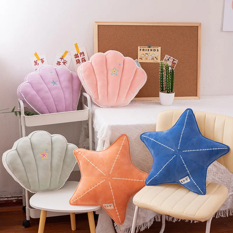 Wholesale Solid Scallops Starfish Decorative Pillows Household Sofa Floor Pillows Soft Velvet Throw Pillows