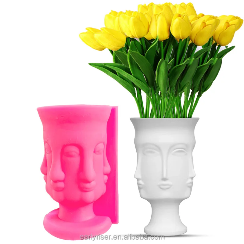 Early Riser Six-faced Buddha Vase Silicone Mold DIY Concrete Glue Dropping Gypsum Mold Face Flower Pot Decorative Mold