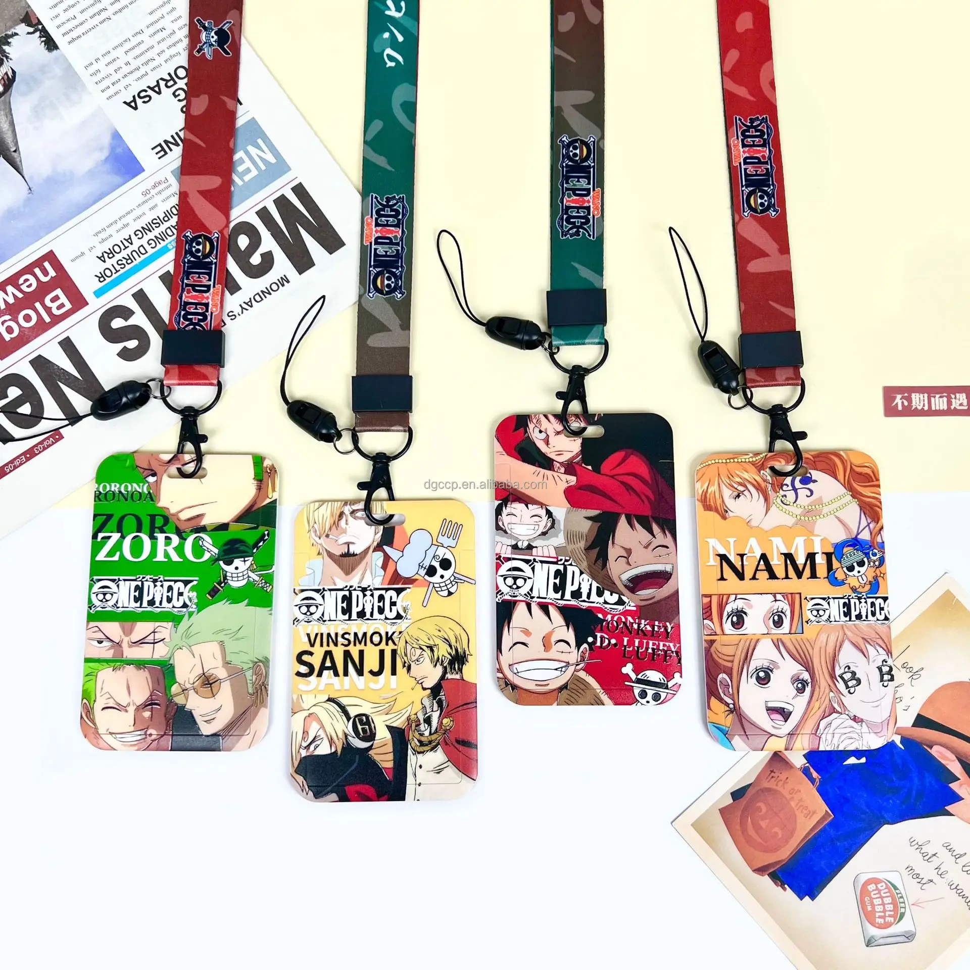 Hot sales Sanji Nami Luffy Zoro Usopp Card Holder Lanyard Anti-Lost Name Badge Bus Work ID Card Case with Lanyard