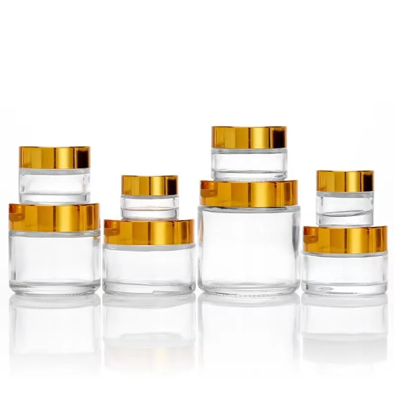 1oz 5g 10g 15g 20g 30g 50g 80g 100 Ml Clear Glass Cosmetic Jars With Black Gold Lids for Face Eye Skincare Cream