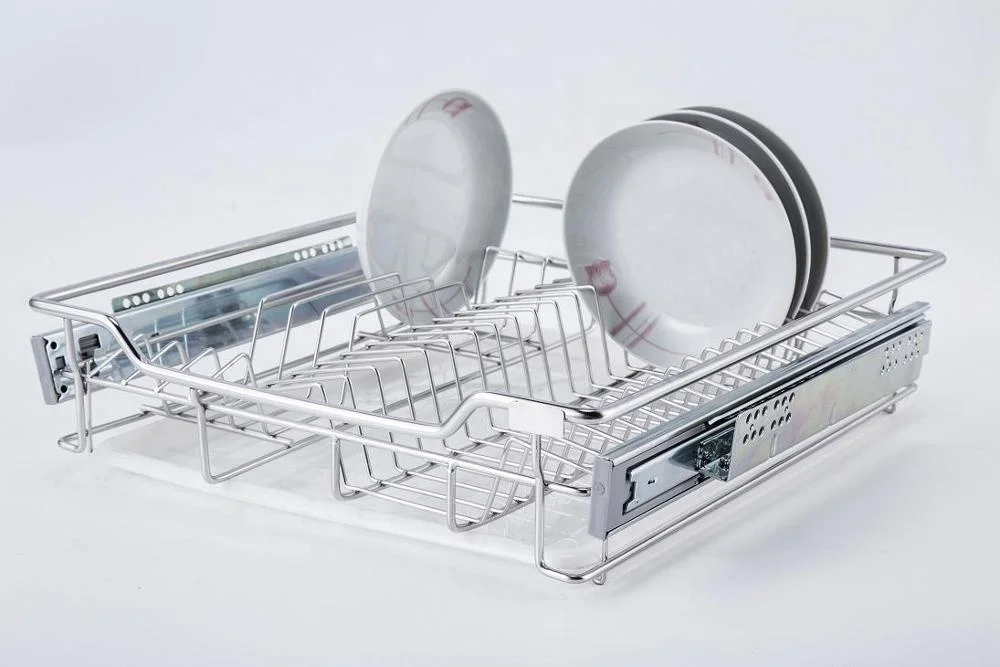Retail iron chrome rack pull out organizer metal wire baskets kitchen storage