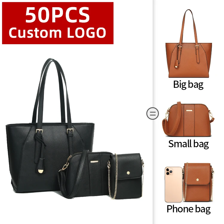 Imported Made In China Lady 3 In 1 Hand Bags Set Autumn And Winter Fashion Luxury Pu Leather Simple Work Handbags For Women