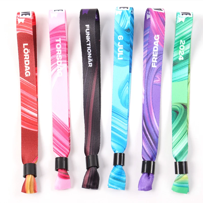 Custom wedding party Polyester cloth satin bracelet party wristband with reusable lock for event festival