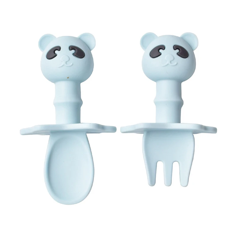 Baby silicone licking fork spoon baby training predator fork spoon short handle learn to molar artifact silicone soft fork spoon