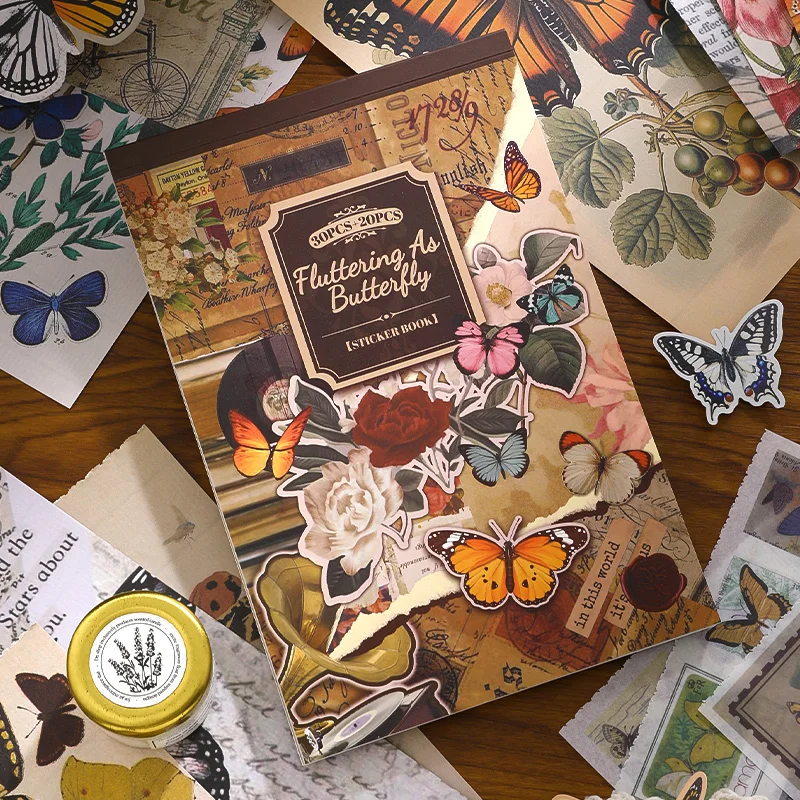 SIMNO Vintage Butterfly and Flower Ephemera Collection A5 Size Nature Washi Sticker Book for Bullet Journals