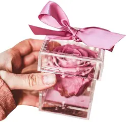 Clear Acrylic Rose Flower Box Invitation with Pink Flowers Decor Mini Acrylic Flower Gift Case