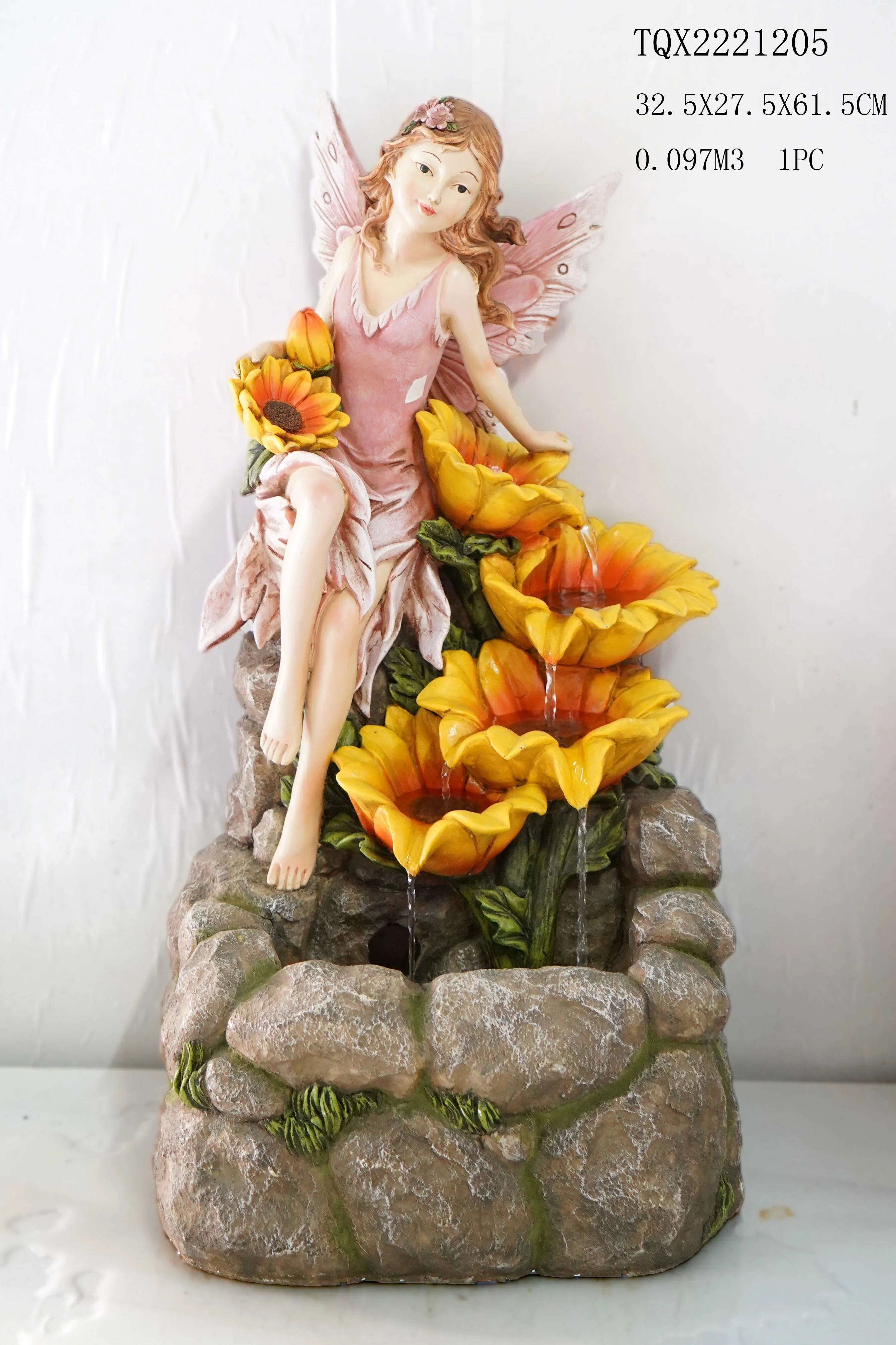landscape garden decoration resin fairy statue water fountain outdoor