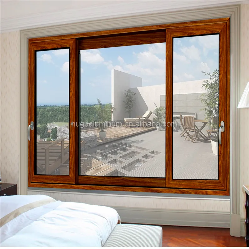 Wooden grain design  aluminum sliding window with promotion price