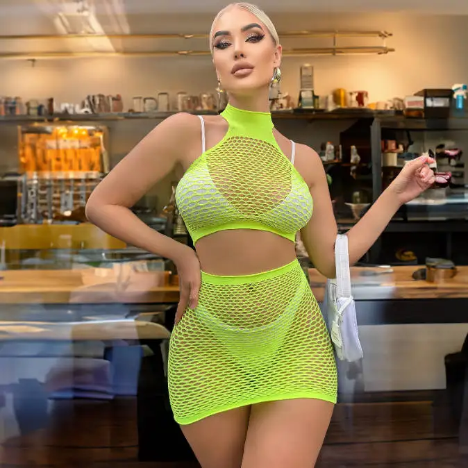 X02539T Sexy cutout bikini suit fishing net underwear beach holiday two piece set