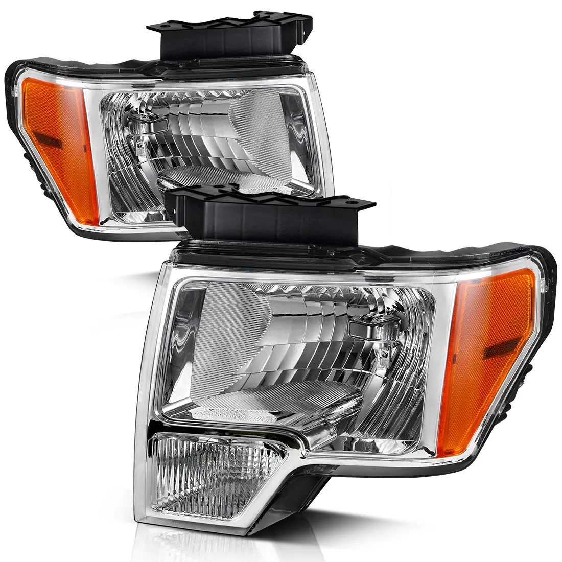 Auto Lighting Systems 2009 2010 2011 2012 2013 2014  FOR FORD F150 PICKUP Chrome + AMBER HEADLIGHTS  HEAD LAMPS FOR LHD