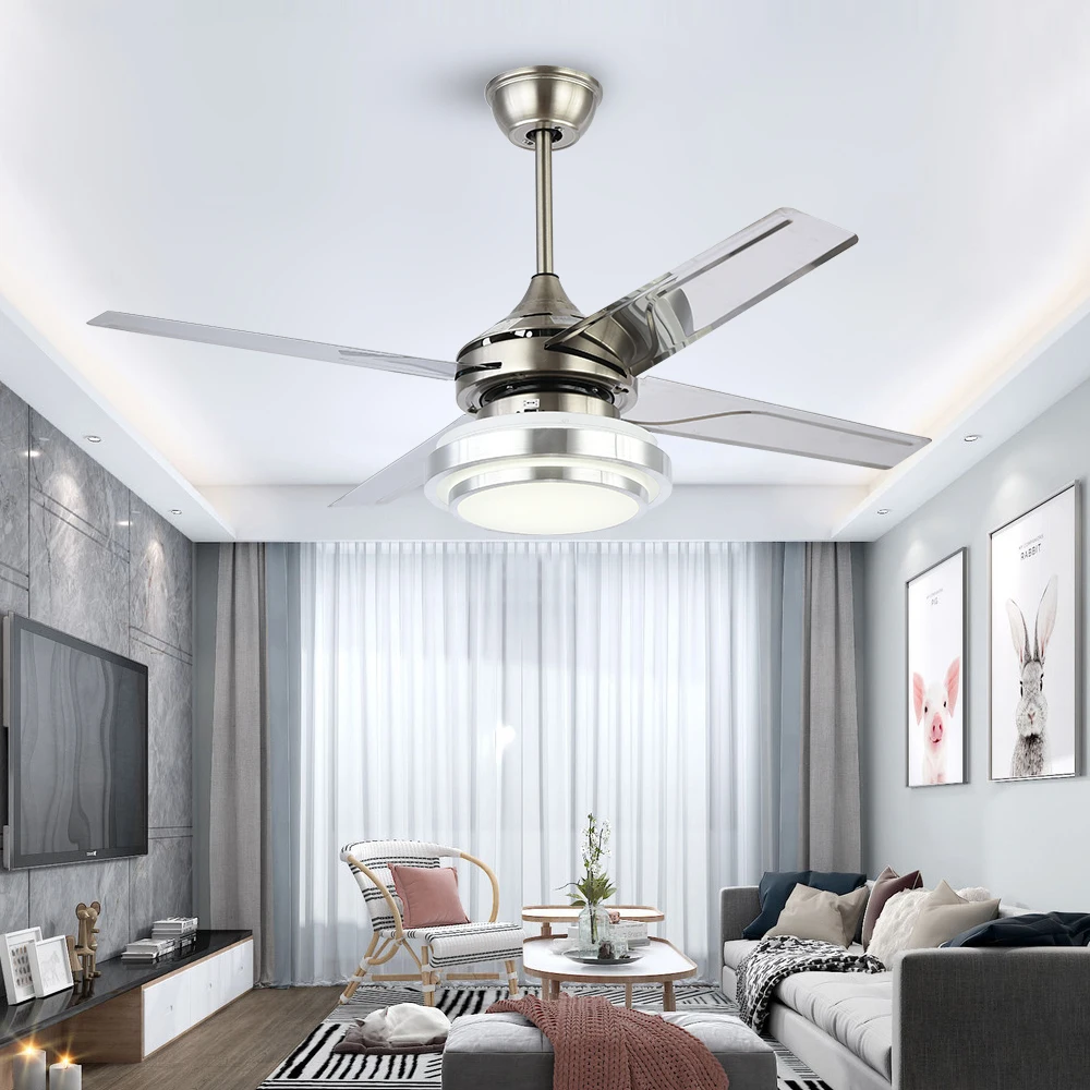 Acrylic+Chrome Material Fan Light Australia Certification Remote Control Ceiling Fan Chandelier Combo Lighting