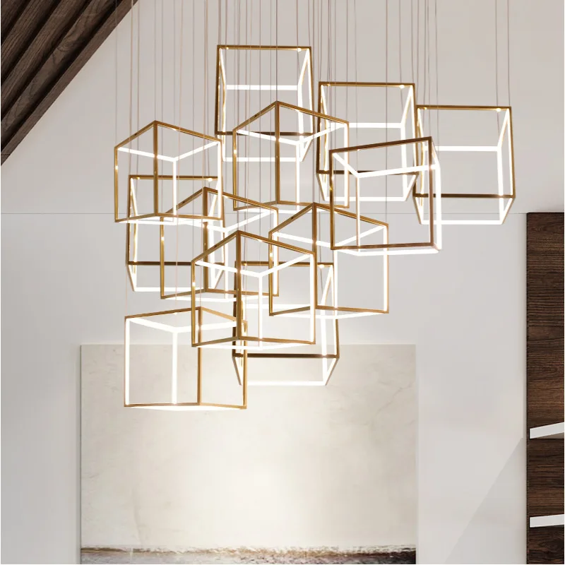 Modern LED Square Stainless steel gold luxury home decor Pendant lamp Chandelier