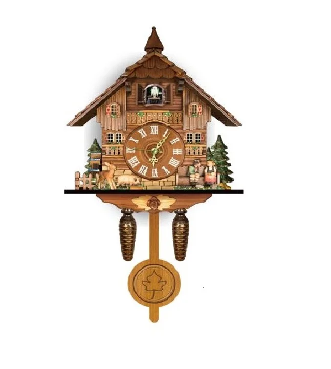 Large decorative articles quartz movement wooden manual cuckoo automatic swing full time bird alarm