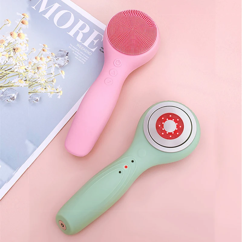 
Multifuncional beauty electric magnetic charging 7 modes with red blue light silicone sonic vibrating facial cleansing brush 