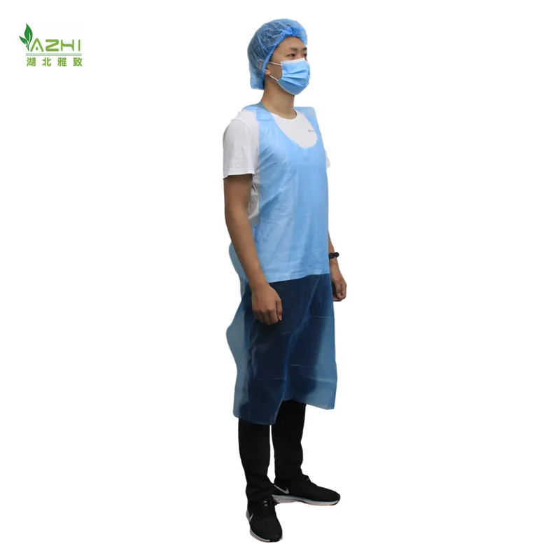Yazhi disposable family PE apron dress  isolation gown with no sleeves waterproof blue plastic aprons bistro apron