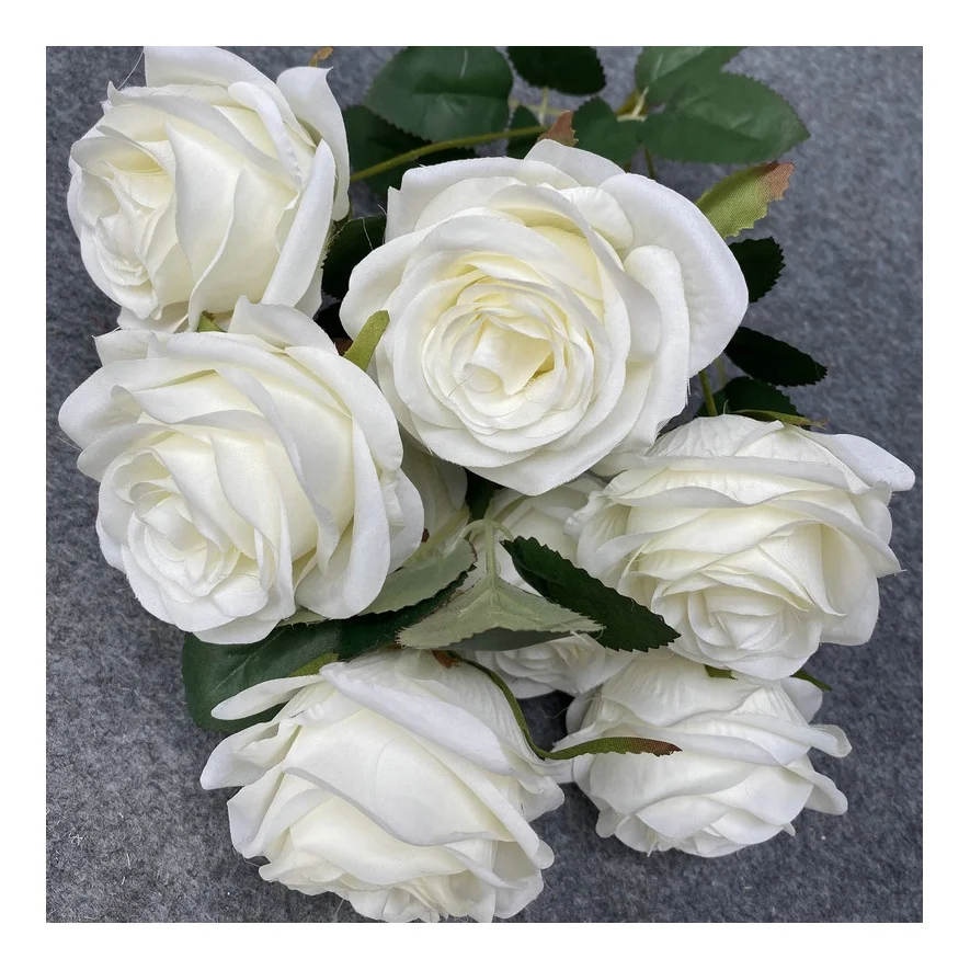 Wedding Party 9 Head Artificial Flower Rose White Red Rose Bouquet For Wedding Home Decor