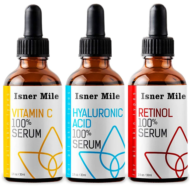Organic Natural Anti Aging Moisturizing Skincare  Vitamin C Retinol Hyaluronic Serum Facial Serum Set 3 Pack
