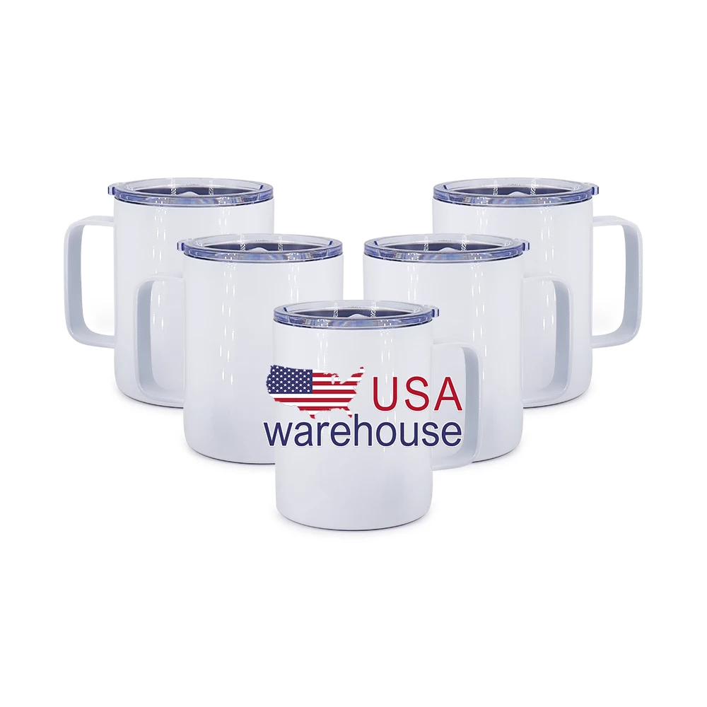 wholesale US stocked sublimation blanks stainless steel insulated coffee travel mug 10oz with handle and lid