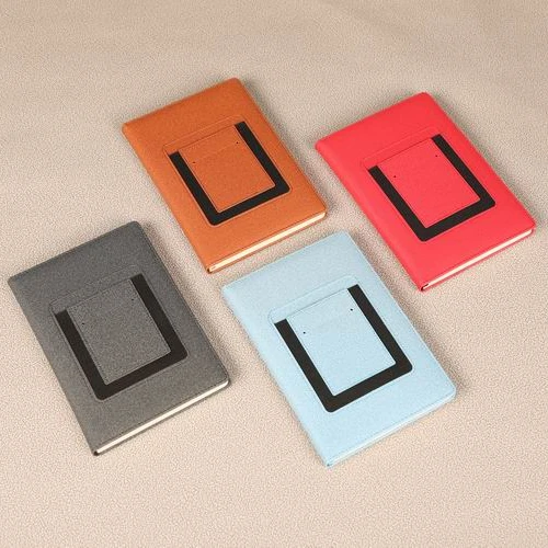 Custom A5 hardcover thermo PU notepad journal notebook with front pocket and card socket