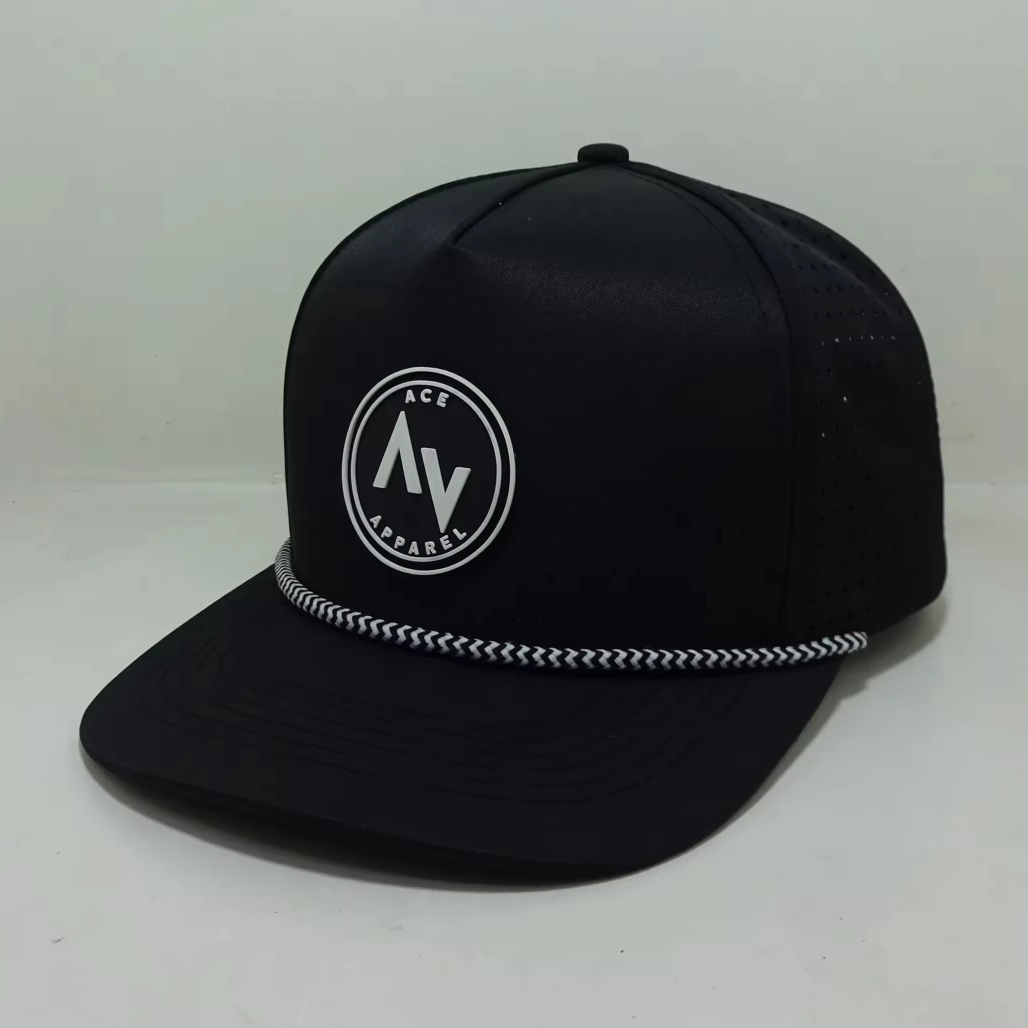 Custom PVC Rubber Logo Baseball Caps With Laser Cut High Quality 5 Panel Sport Golf Hats with Rope Men Waterproof Hats DOM107