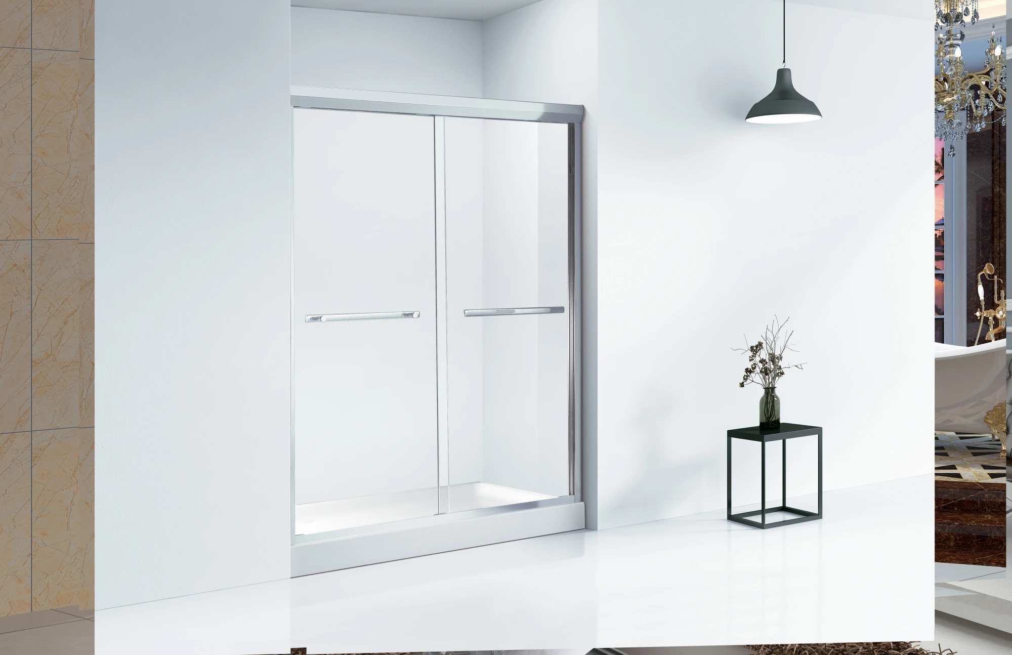 Wholesale Aluminum Stainless Steel Tempered Glass Shower Cubicle Bathroom Double Sliding Shower Door