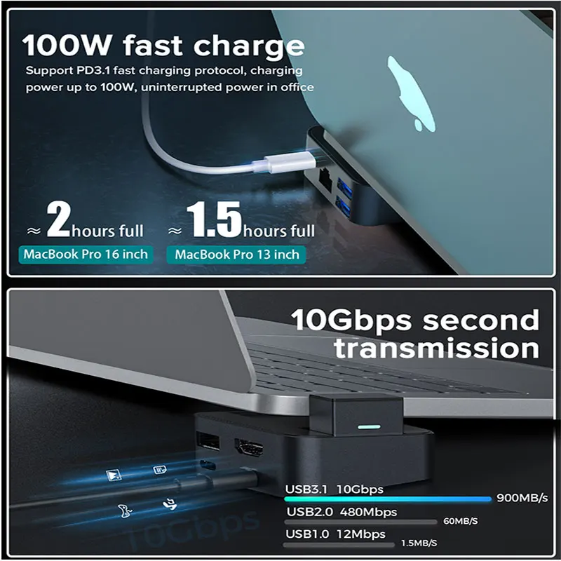 Usb-концентратор JOYROOM Usb 3 0 8K HD Thunderbolt быстрая зарядка PD 100 Вт 8 в 1 магнитная док-станция
