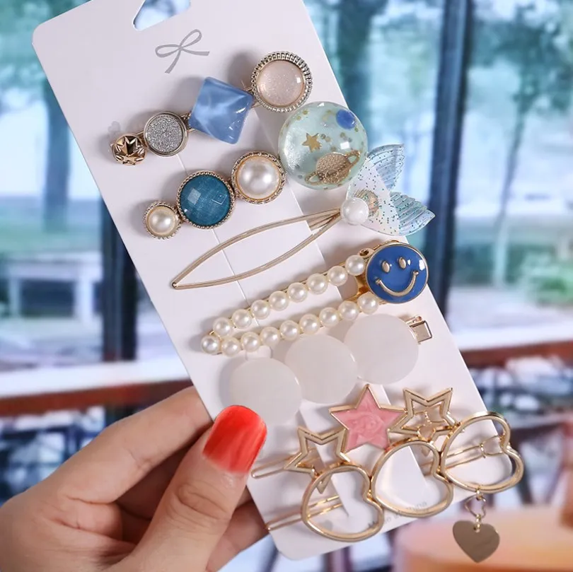 
Crystal Rhinestone Barrettes Shinny Hairpin Pearl Alligator Hairclip Sets Hair Accessories For Girls Women 