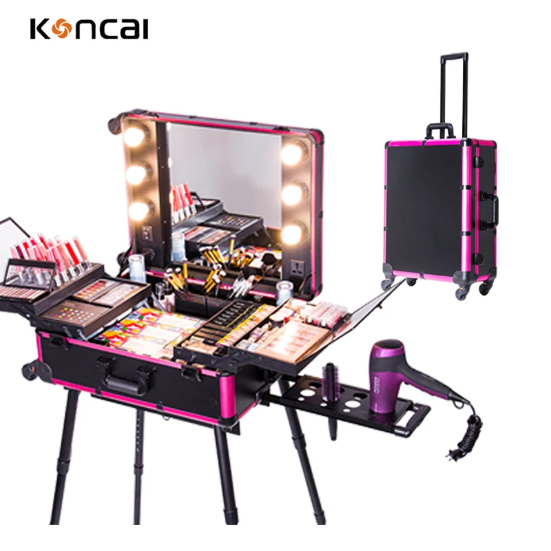 KONCAI Wholesale news travel cosmetic bag with handle bulk cosmetics case cheap Aluminum makeup case KC-210