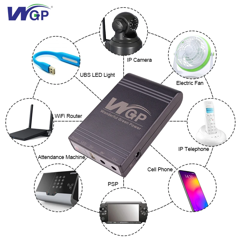 WGP UPS 5V 9V 12V USB DC Backup Battery Supply Power Bank mini UPS for Wifi Router Modem Camera with 1 2 3 4 5 6 10 Hours