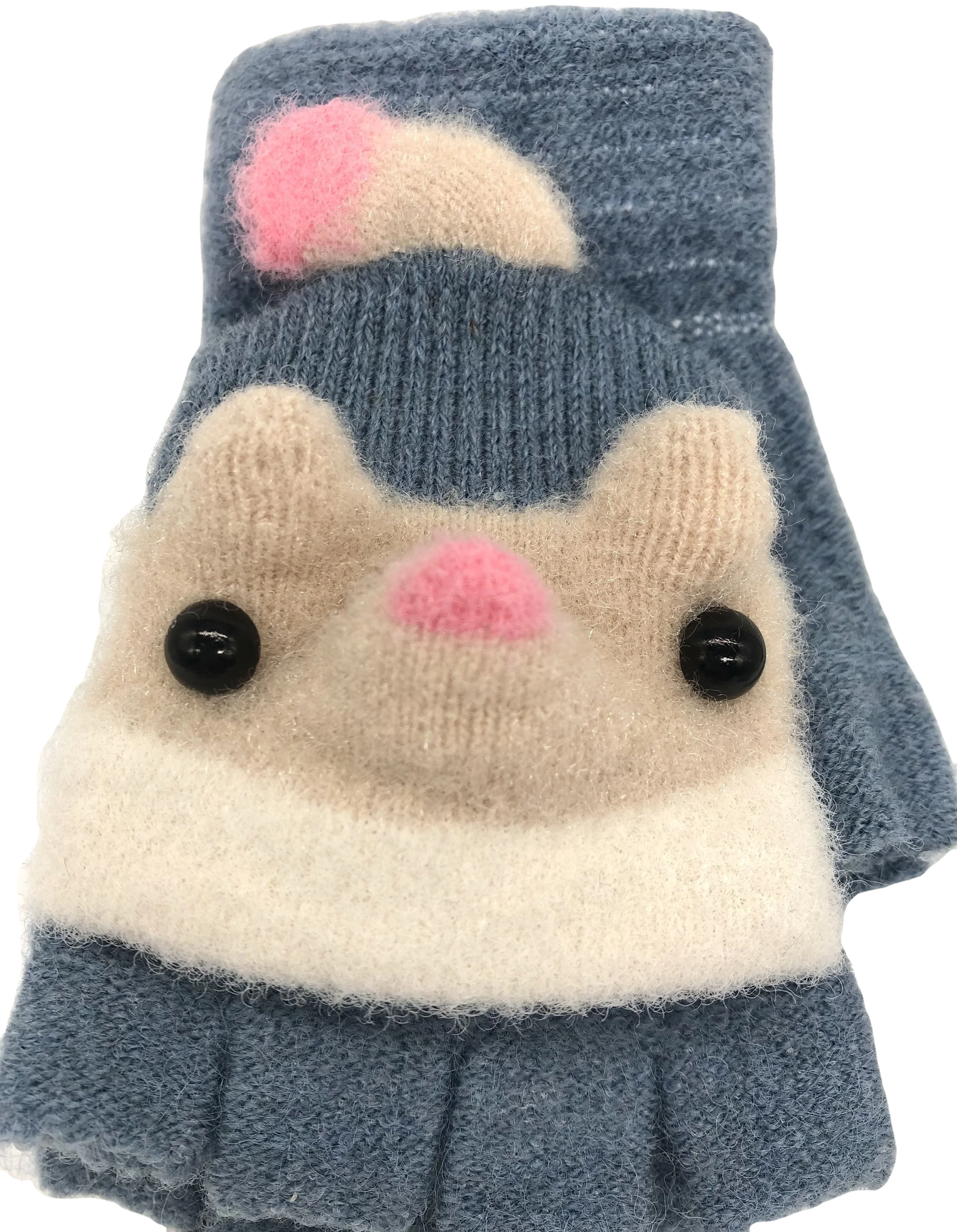 Factory directly sale half fingers with cap Cashmere winter gloves low MOQ wholesale  knit children gloves