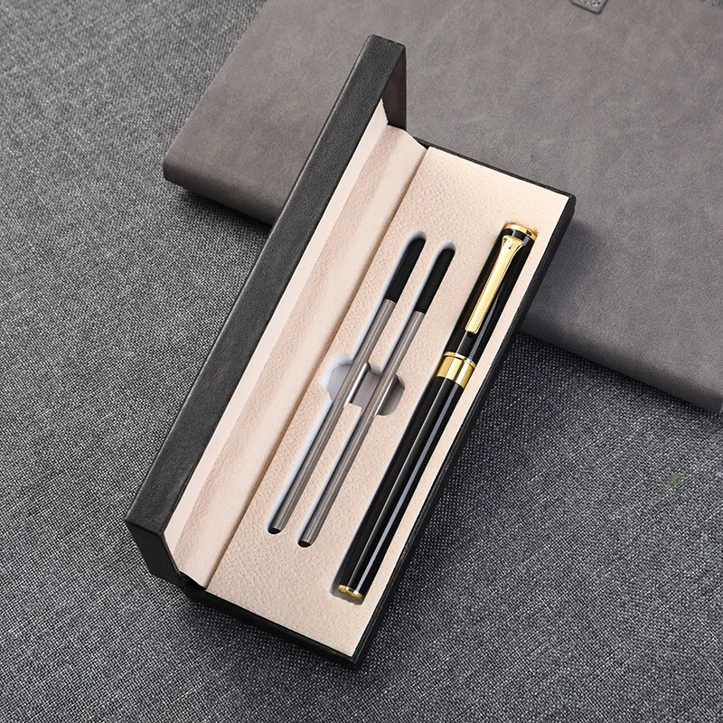Business gift metal pen set printing logo office signature pen wholesale enterprise simple roller ink pen with box