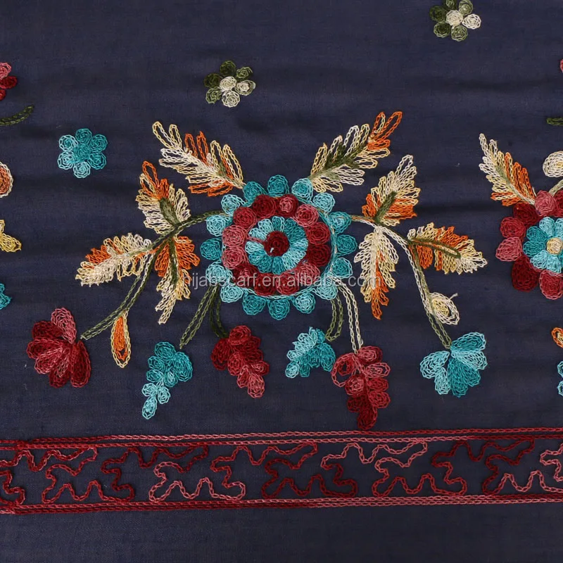 Модный женский головной платок с цветочной вышивкой из пашмины, хлопковый хиджаб, шаль, шарф