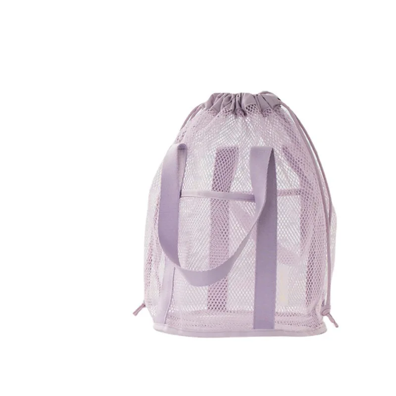 New Style Foldable Swimming Fitness Mesh Storage Bag Pouch Bucket Toiletry Mesh Beach Tote Bag With Drawstring For Summer