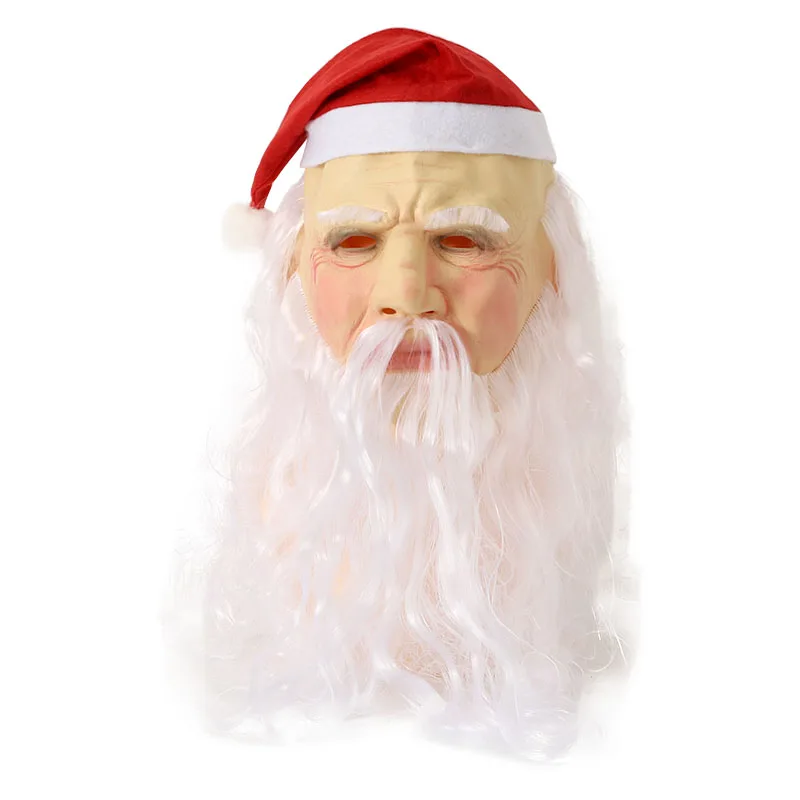 Santa claus Party Mask Realistic Latex Mask Full Over Head  Christmas Masks with Red Santa Hat and Beard Overhead