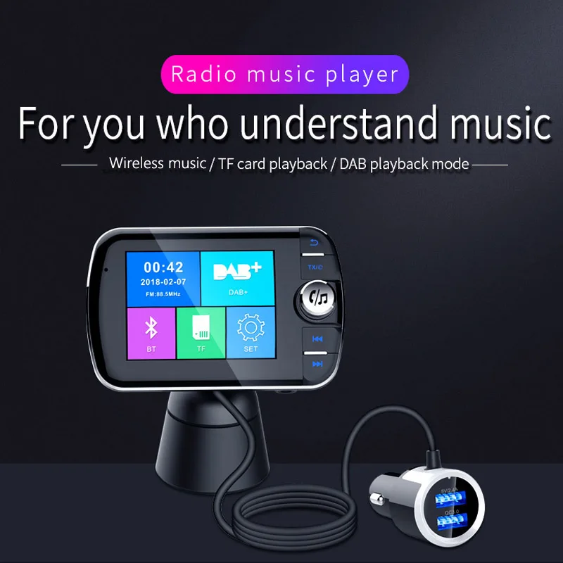 Car Radio Receiver DAB Digital Audio Broadcasting Handsfree With Antenna QC3.0 USB Charger Dab Fm Transmitter Car Mp3 Player