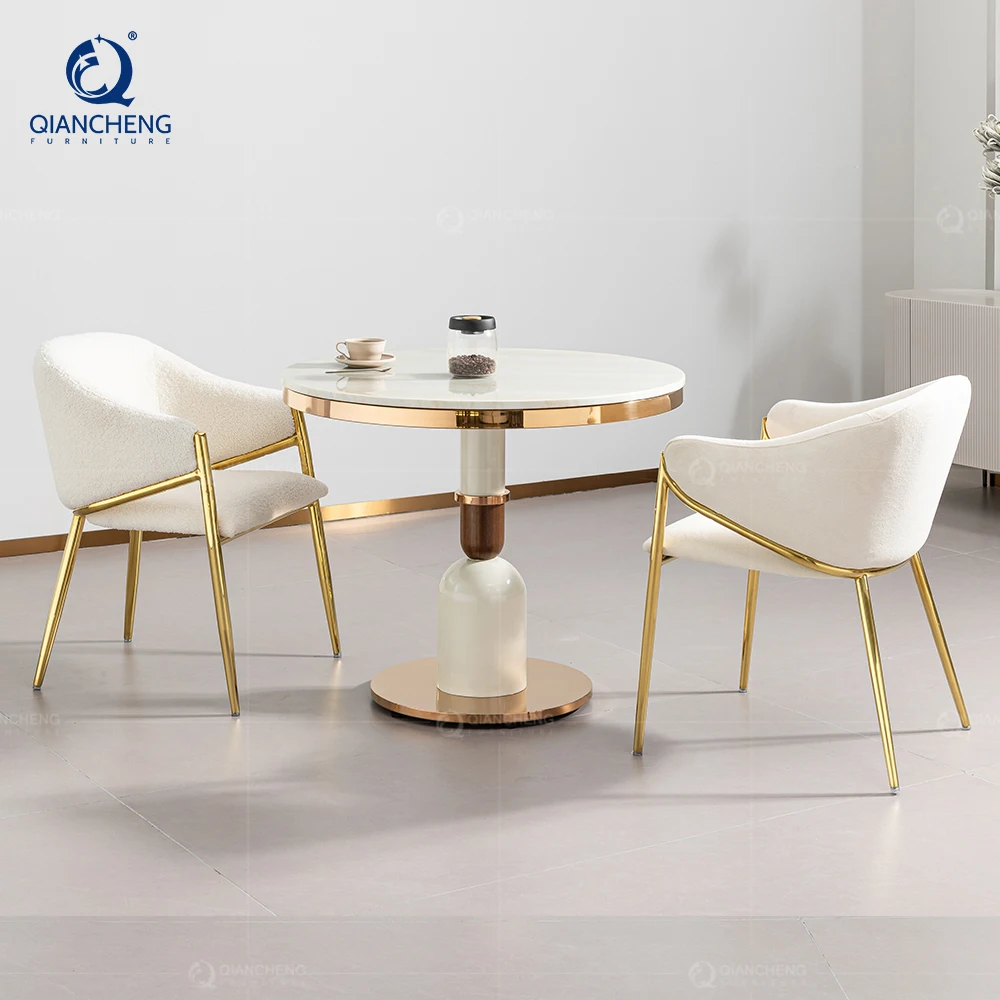 QIANCHENG golden stainless steel luxury hotel chair modern restaurant cafe furniture white Lambswool dining chair for sale used