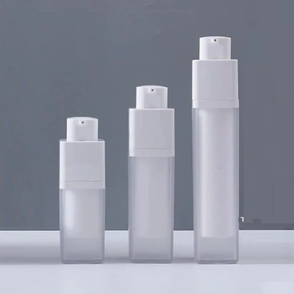 Frosted airless bottles 15ml 30ml 50ml refillable empty square cosmetic lotion pump dispenser travel vacuum airless bottle