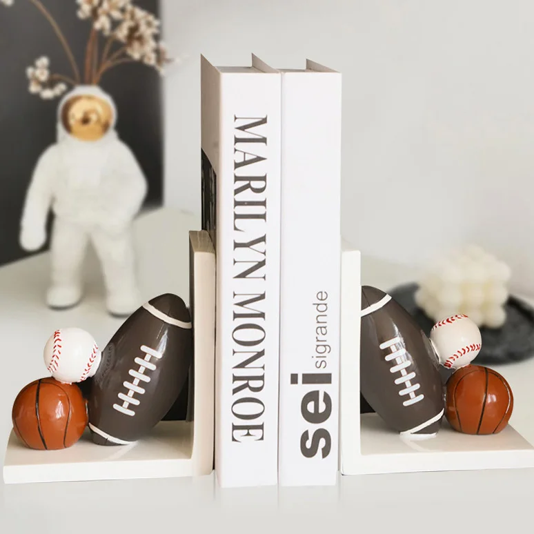 Modern home office decoration book end holder accessories desktop shelf ornament decorative bookends item resin rugby book stand
