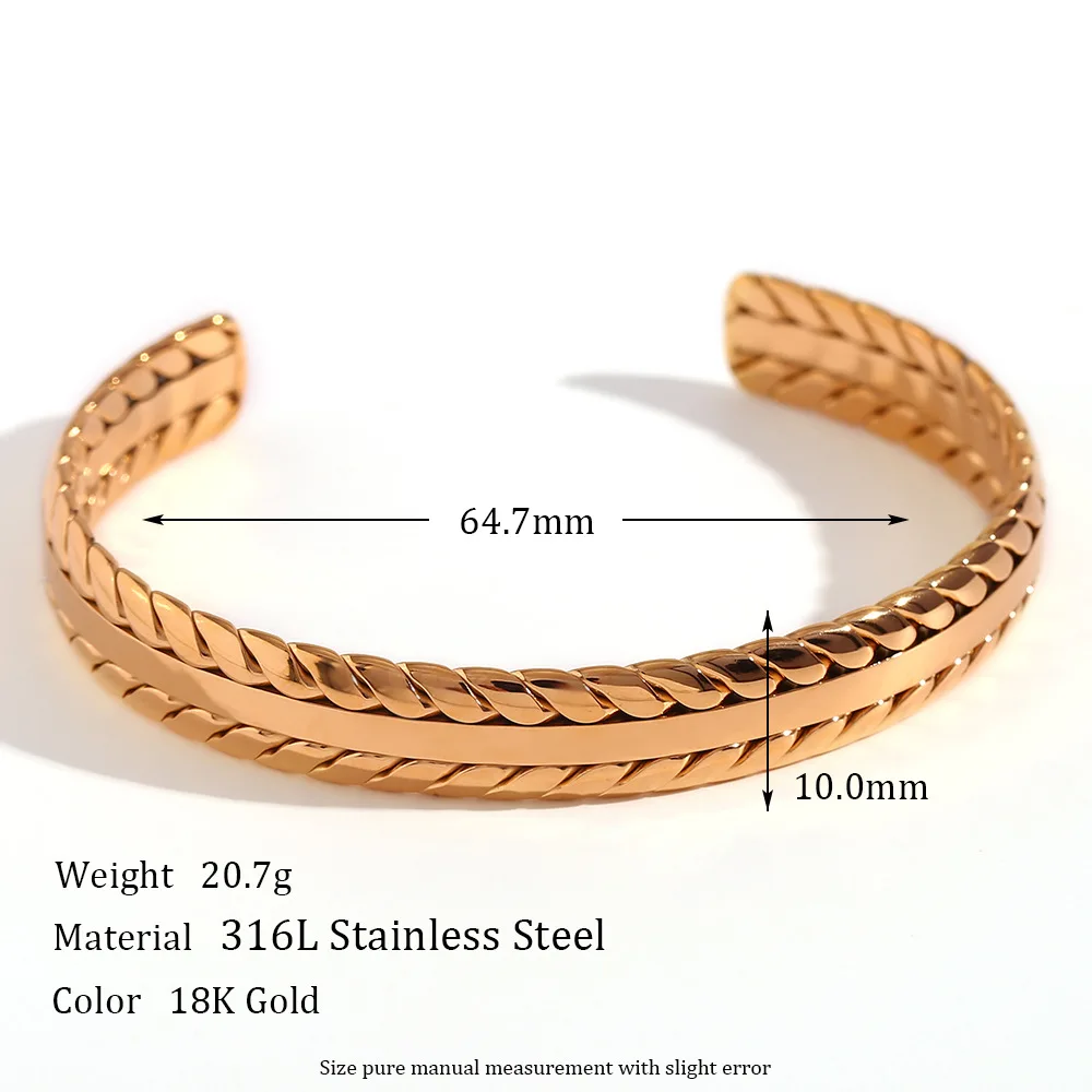 Woven Waterproof Fasteners Stainless Steel Plated 18K Braided Open Bracelet for Women