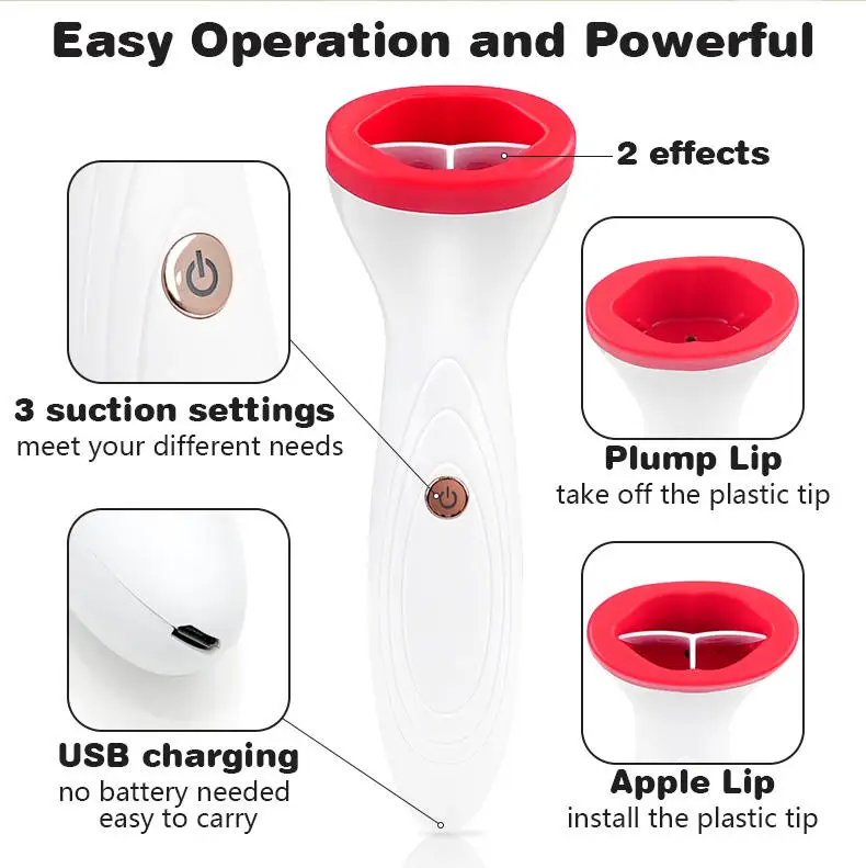 USB Rechargeable Automatic Lip Plumper Instrument Electric Lip Enhancer Plumping Device