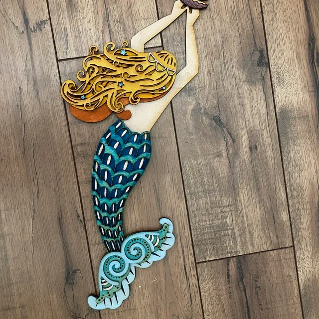 Custom 3D Mermaid Arts and crafts  wooden Laser cut 3D Layered Mermaid wood  for Gifts decoration